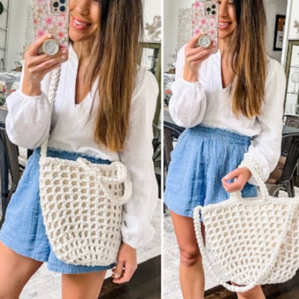 Madewell Large crocheted rope white tote bag.In Excellent condition